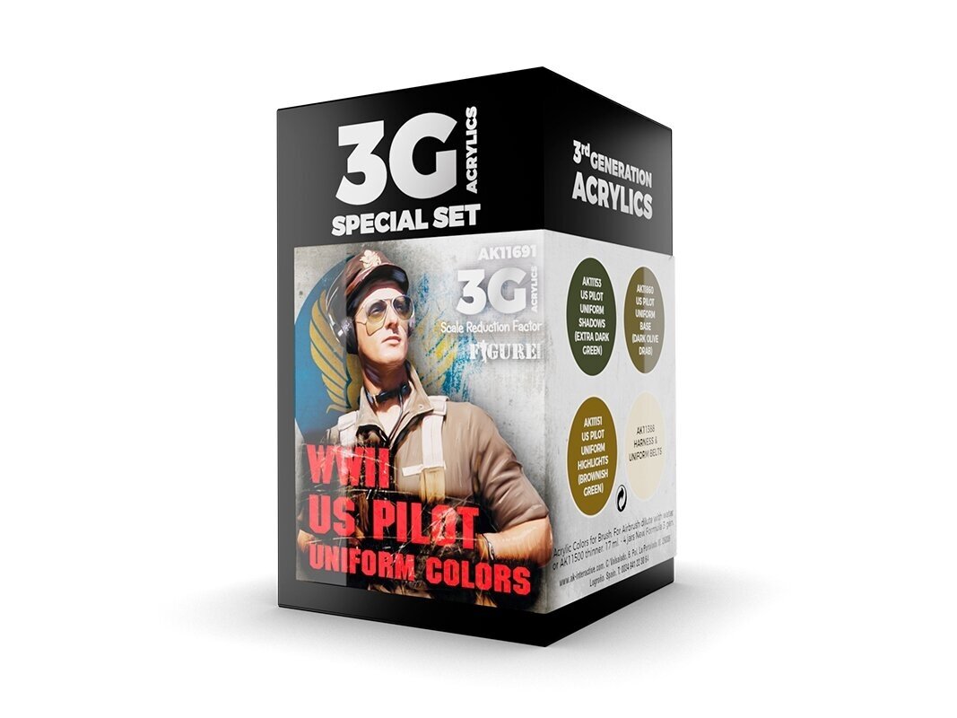 AK Interactive - WWII US Pilot Uniform Colors - 3rd generation - Acrylic paint set, AK11691 AK Interactive - WWII US Pilot Uniform Colors - 3rd generation - Acrylic paint set, AK11691