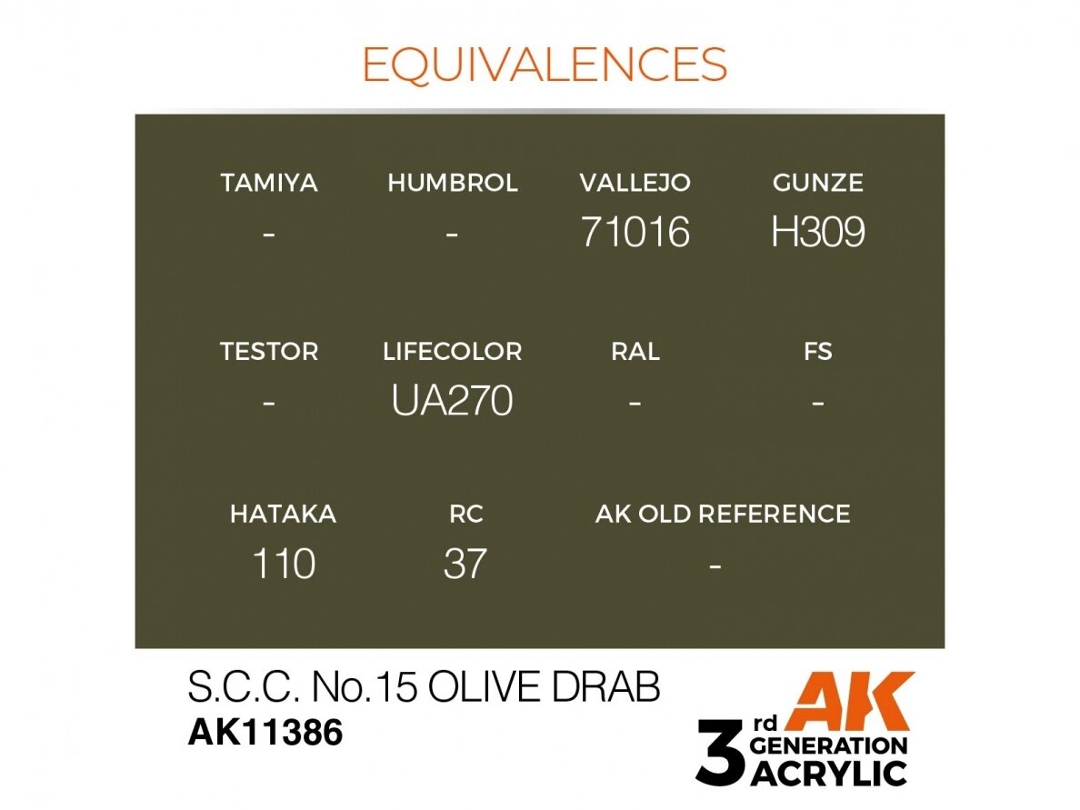 AK Interactive - S.C.C. No.15 Olive Drab – AFV 3rd generation Acrylic paint, 17ml, AK11386 1 AK Interactive - S.C.C. No.15 Olive Drab – AFV 3rd generation Acrylic paint, 17ml, AK11386 1