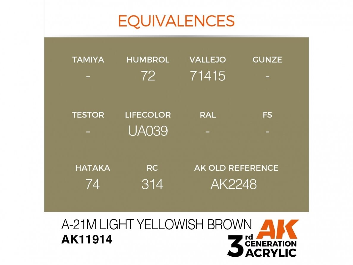 AK Interactive - A-21m Light Yellowish Brown – AIR 3rd generation Акриловые краски, 17ml, AK11914 2 AK Interactive - A-21m Light Yellowish Brown – AIR 3rd generation Акриловые краски, 17ml, AK11914 2