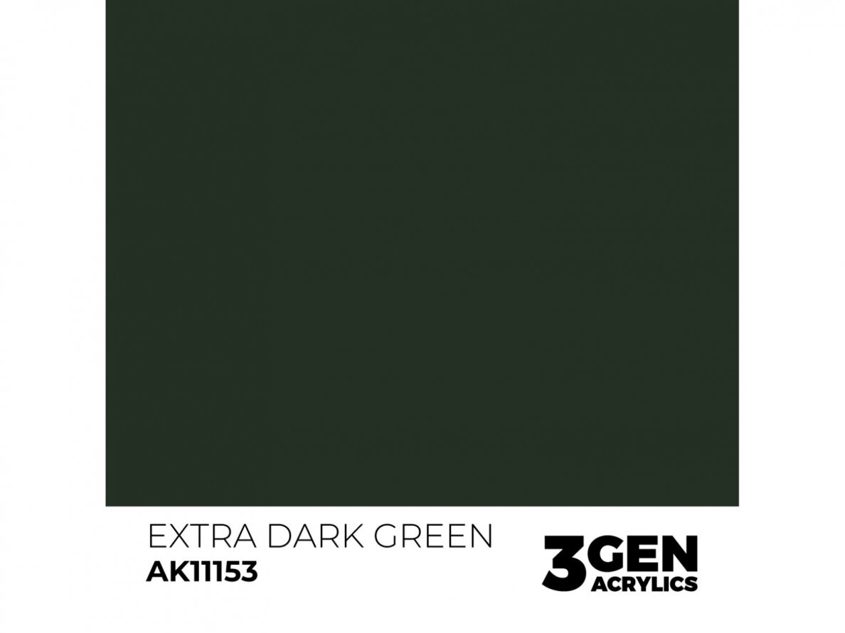 AK Interactive - Extra Dark Green - standard 3rd generation Akriliniai dažai, 17ml, AK11153 1 AK Interactive - Extra Dark Green - standard 3rd generation Akriliniai dažai, 17ml, AK11153 1