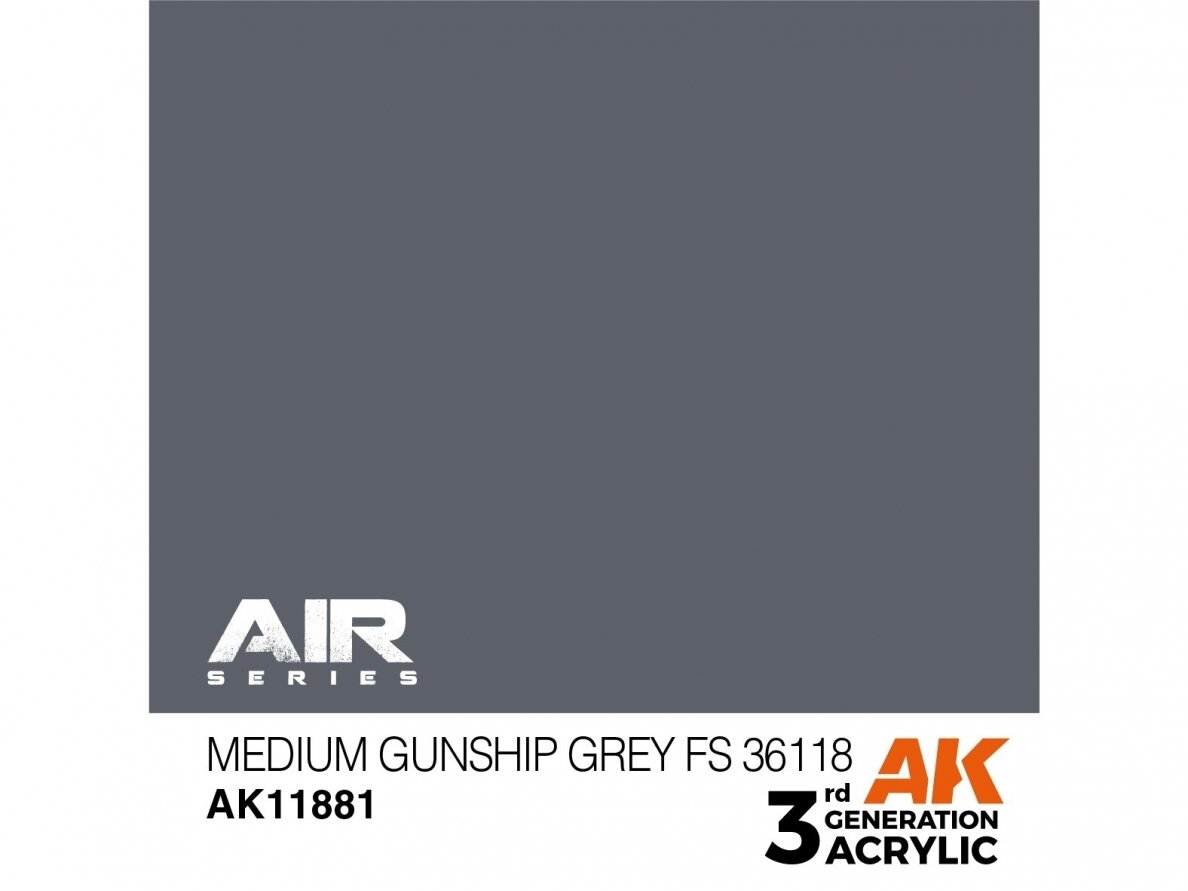 AK Interactive - Medium Gunship Grey FS 36118 – AIR 3rd generation Acrylic paint, 17ml, AK11881 1 AK Interactive - Medium Gunship Grey FS 36118 – AIR 3rd generation Acrylic paint, 17ml, AK11881 1