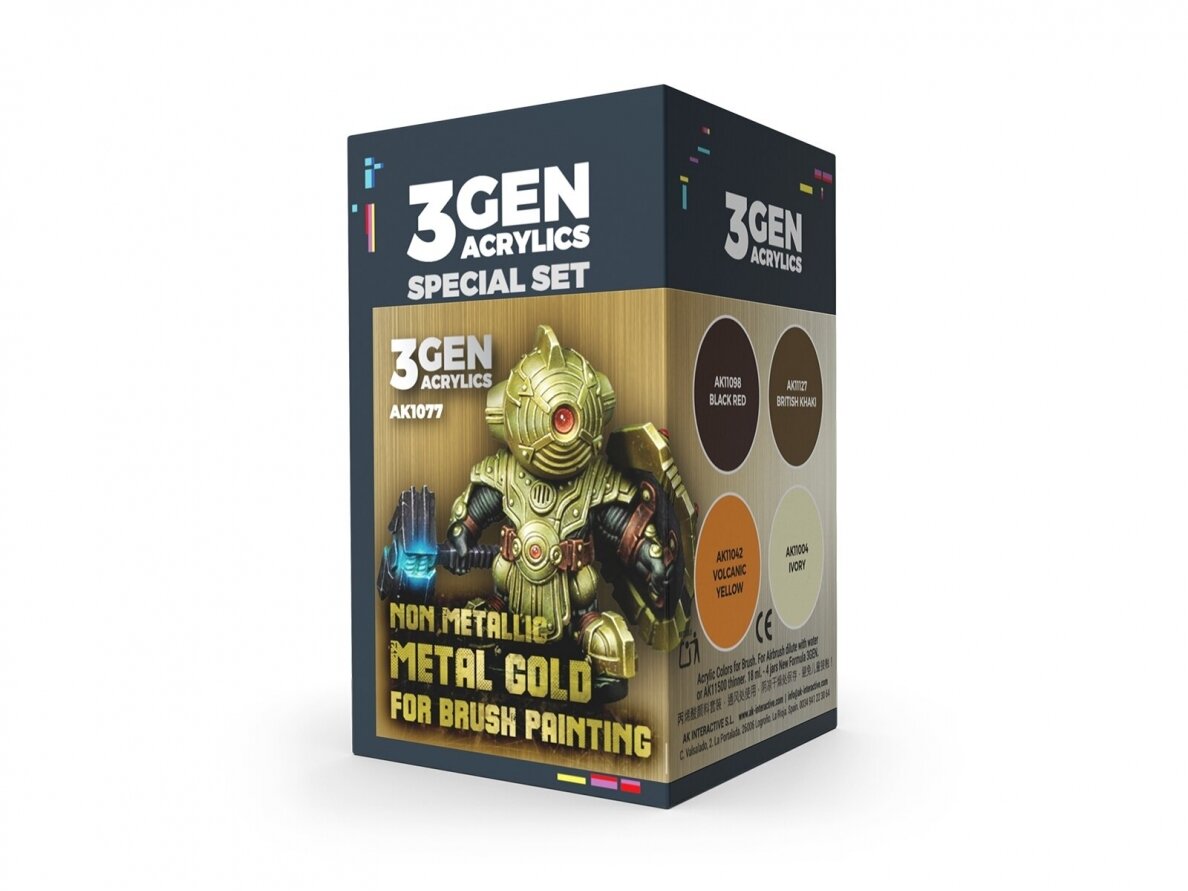 AK Interactive - Wargame Color set - Non Metallic Metal Gold (With Brush) - 3rd generation - Akrüül värvikomplekt, AK1077 AK Interactive - Wargame Color set - Non Metallic Metal Gold (With Brush) - 3rd generation - Akrüül värvikomplekt, AK1077