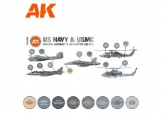 AK Interactive - 3rd generation - Akrilinių dažų rinkinys US Navy & USMC Modern Aircraft & Helicopter Colors, AK11744