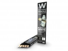 AK Interactive - Weathering Pencils: BLACK & WHITE Shading & Effects Set (pieštukų rinkinys), AK10039