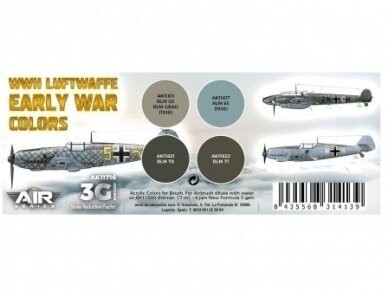 AK Interactive - 3rd generation - Aкрил набор красок Air WWII Luftwaffe Early War Colors, AK11716 3