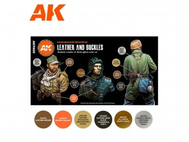 AK Interactive - 3rd generation - Akrils krāsu komplekts Leather and Buckles, AK11620 1
