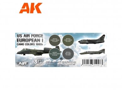 AK Interactive - 3rd generation - Akrilinių dažų rinkinys US Air Force European I Camo Colors 1980s, AK11749 1
