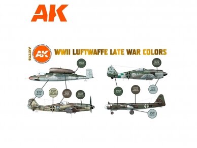 AK Interactive - WWII Luftwaffe Late War Colors - 3rd generation - Akrilinių dažų rinkinys, AK11718 1 AK Interactive - WWII Luftwaffe Late War Colors - 3rd generation - Akrilinių dažų rinkinys, AK11718 1