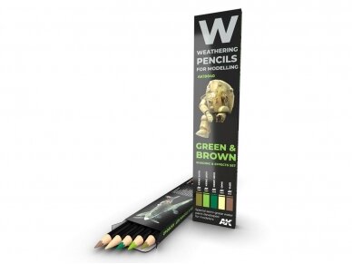 AK Interactive - Weathering Pencils GREEN & BROWN Shading & Effects Set (pieštukų rinkinys), AK10040