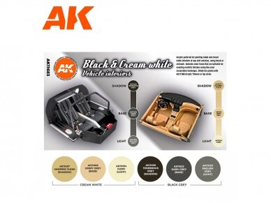 AK Interactive - Black & Cream White Vehicle Interiors - 3rd generation - Akrilinių dažų rinkinys, AK11683 2 AK Interactive - Black & Cream White Vehicle Interiors - 3rd generation - Akrilinių dažų rinkinys, AK11683 2