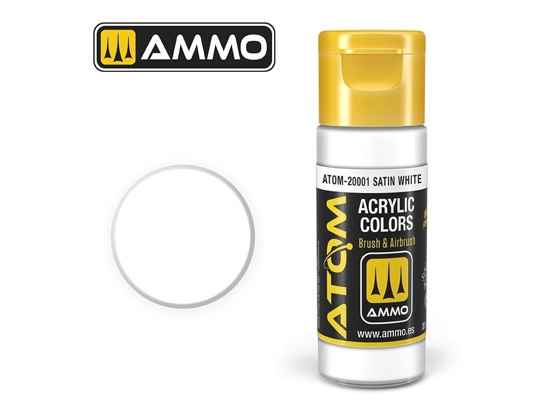 AMMO MIG - ATOM Akriliniai dažai Satin White, 20ml, 20001 AMMO MIG - ATOM Akriliniai dažai Satin White, 20ml, 20001
