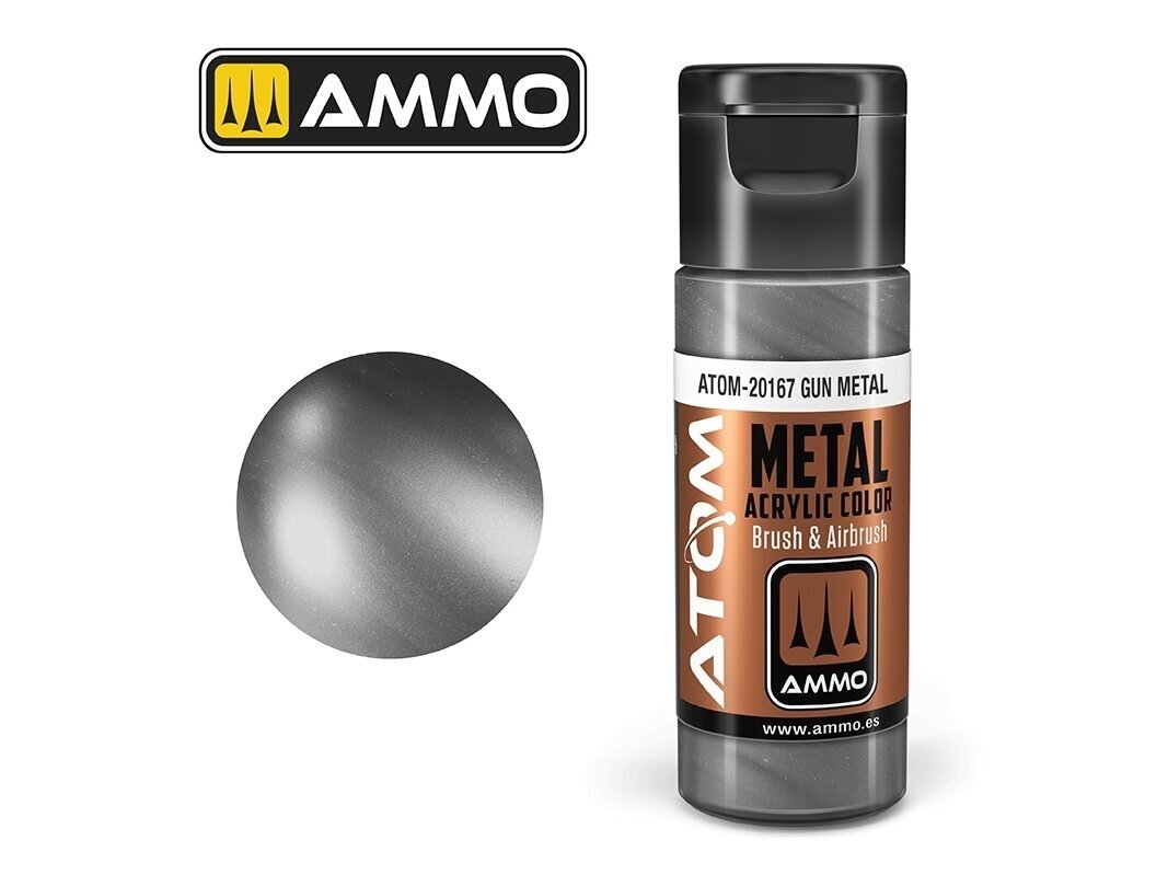 AMMO MIG - ATOM Akriliniai dažai METALLIC Gun Metal, 20ml, 20167 AMMO MIG - ATOM Akriliniai dažai METALLIC Gun Metal, 20ml, 20167