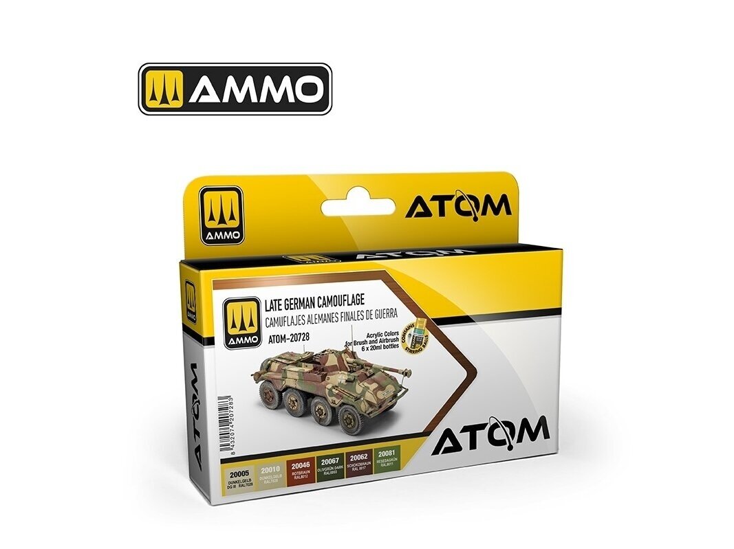 AMMO MIG - ATOM Akrüül värvikomplekt Late German Camouflage, 20728 AMMO MIG - ATOM Akrüül värvikomplekt Late German Camouflage, 20728