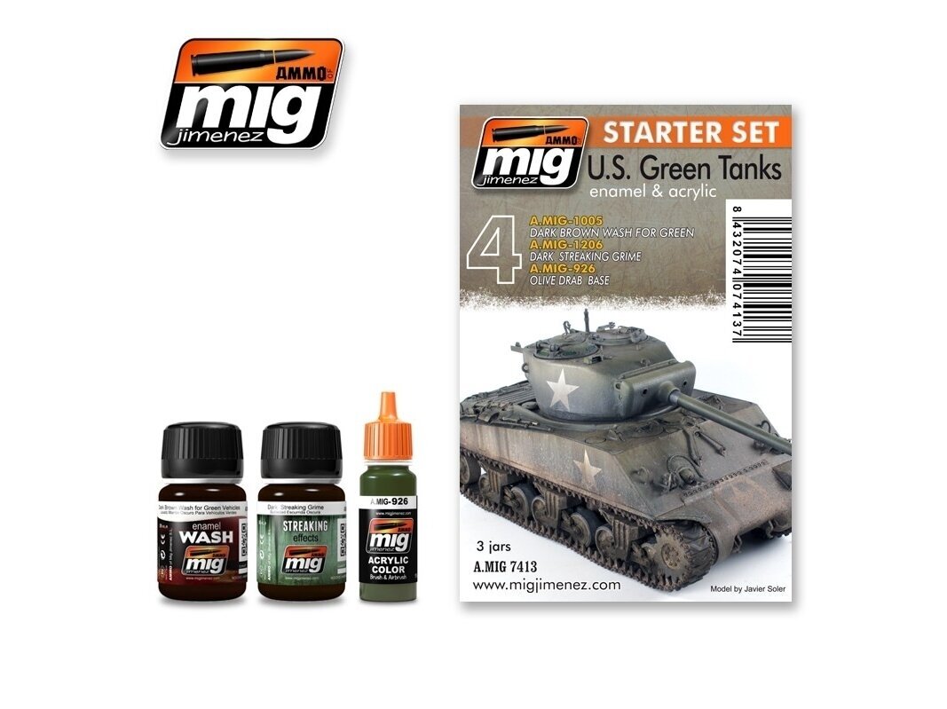 AMMO MIG - Weathering set US GREEN VEHICLES SET - STARTER SET, 7413 AMMO MIG - Weathering set US GREEN VEHICLES SET - STARTER SET, 7413