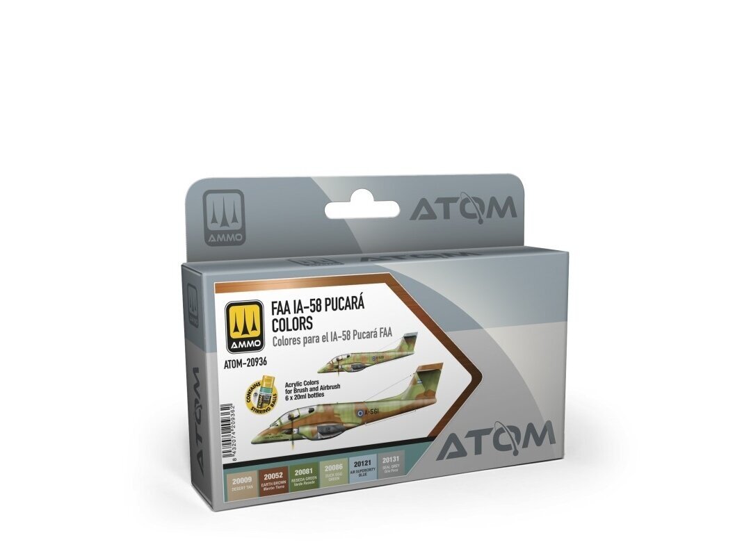 AMMO MIG - ATOM Akrilinių dažų rinkinys FAA IA-58 Pucara Colors, 20936 AMMO MIG - ATOM Akrilinių dažų rinkinys FAA IA-58 Pucara Colors, 20936