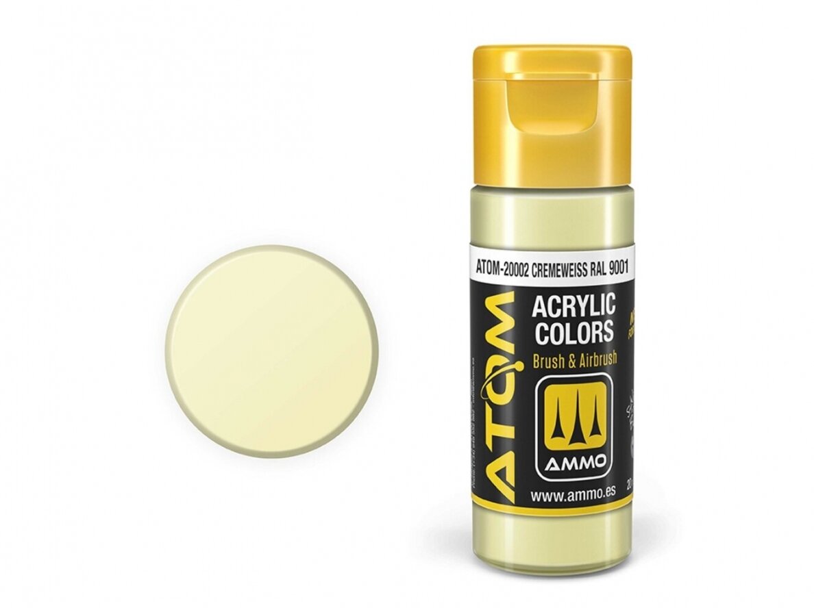 AMMO MIG - ATOM Akriliniai dažai Cremeweiss RAL 9001, 20ml, 20002 1 AMMO MIG - ATOM Akriliniai dažai Cremeweiss RAL 9001, 20ml, 20002 1