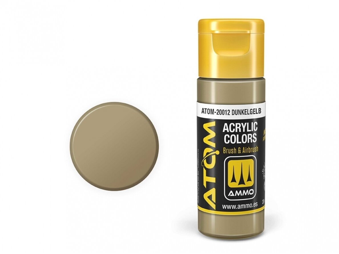 AMMO MIG - ATOM Akriliniai dažai Dunkelgelb, 20ml, 20012 1 AMMO MIG - ATOM Akriliniai dažai Dunkelgelb, 20ml, 20012 1
