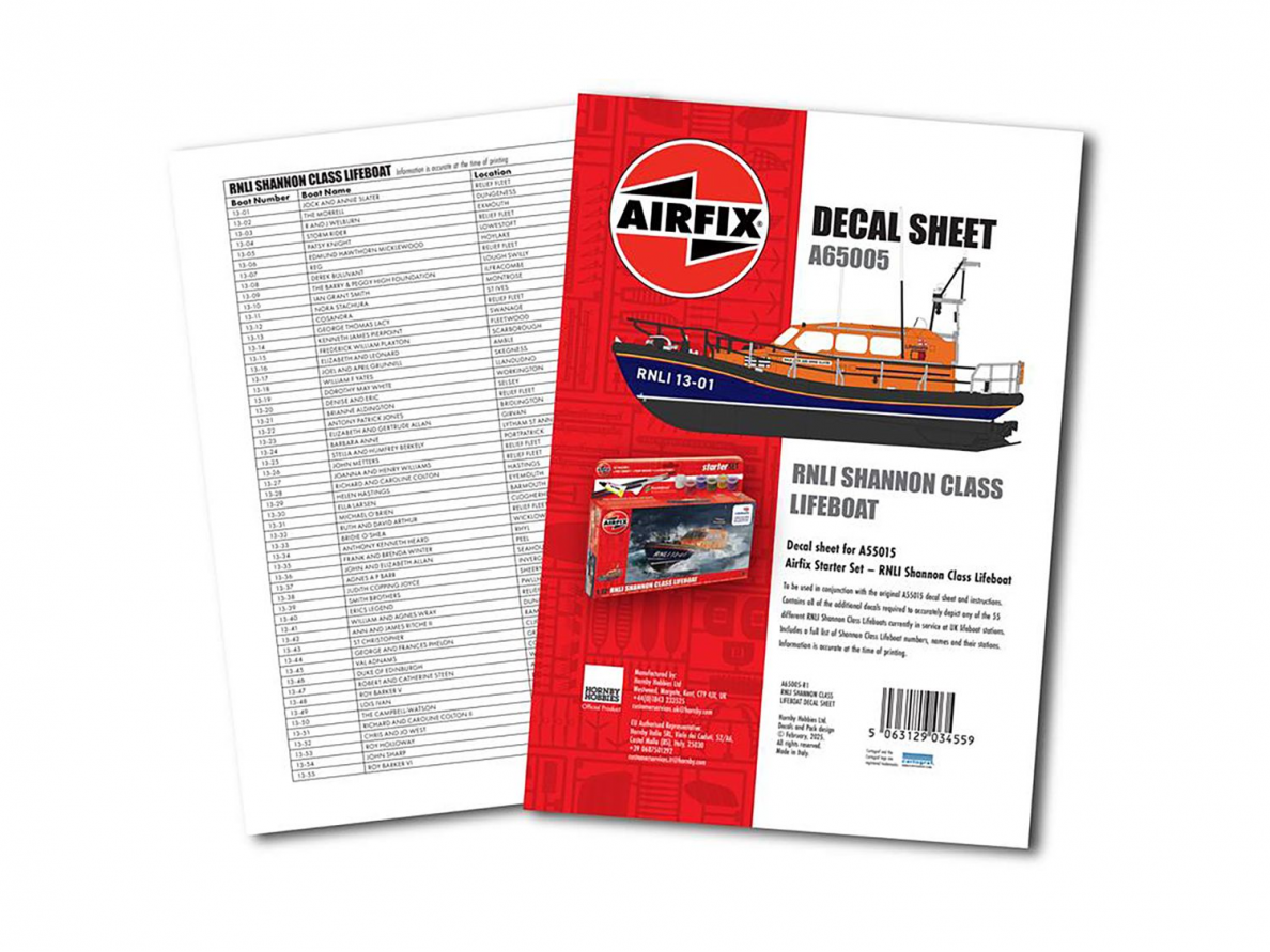 Airfix - Decal Sheet RNLI Shannon Class Lifeboat, 1/72, A65005