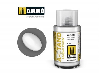 AMMO MIG - A-Stand Gruntskrāsas White Primer & Microfiller, 30ml, 2352