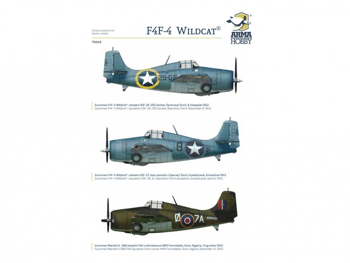 Arma Hobby - Grumman F4F-4 Wildcat Operation Torch, 1/72, 70065 3 Arma Hobby - Grumman F4F-4 Wildcat Operation Torch, 1/72, 70065 3
