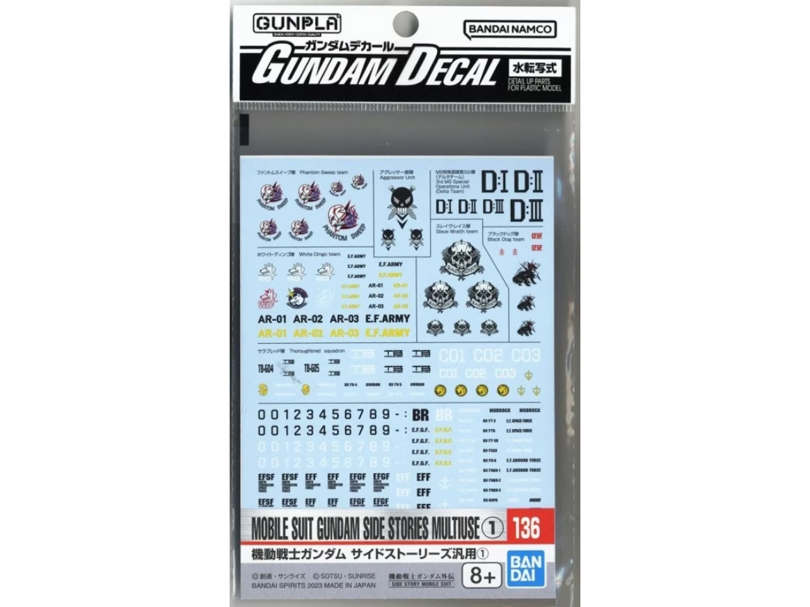 Bandai - Gundam Decal No.136 for Mobile Suit Gundam Side Stories Multiuse 1, 65084 Bandai - Gundam Decal No.136 for Mobile Suit Gundam Side Stories Multiuse 1, 65084