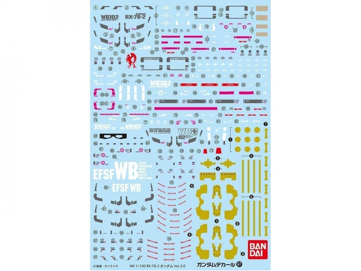 Bandai - Gundam Decal No.97 (MG) Decals For RX-78-2 Gundam Ver.3.0, 1/100, 57525 1 Bandai - Gundam Decal No.97 (MG) Decals For RX-78-2 Gundam Ver.3.0, 1/100, 57525 1