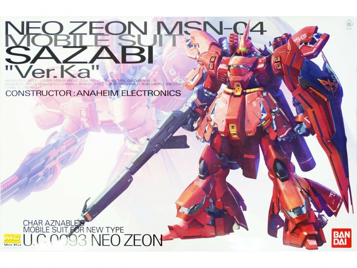 Bandai Mg Neo Zeon Msn 04 Sazabi Ver Ka 1 100 Plastic Model Kits Eshop Modeliukai Lt