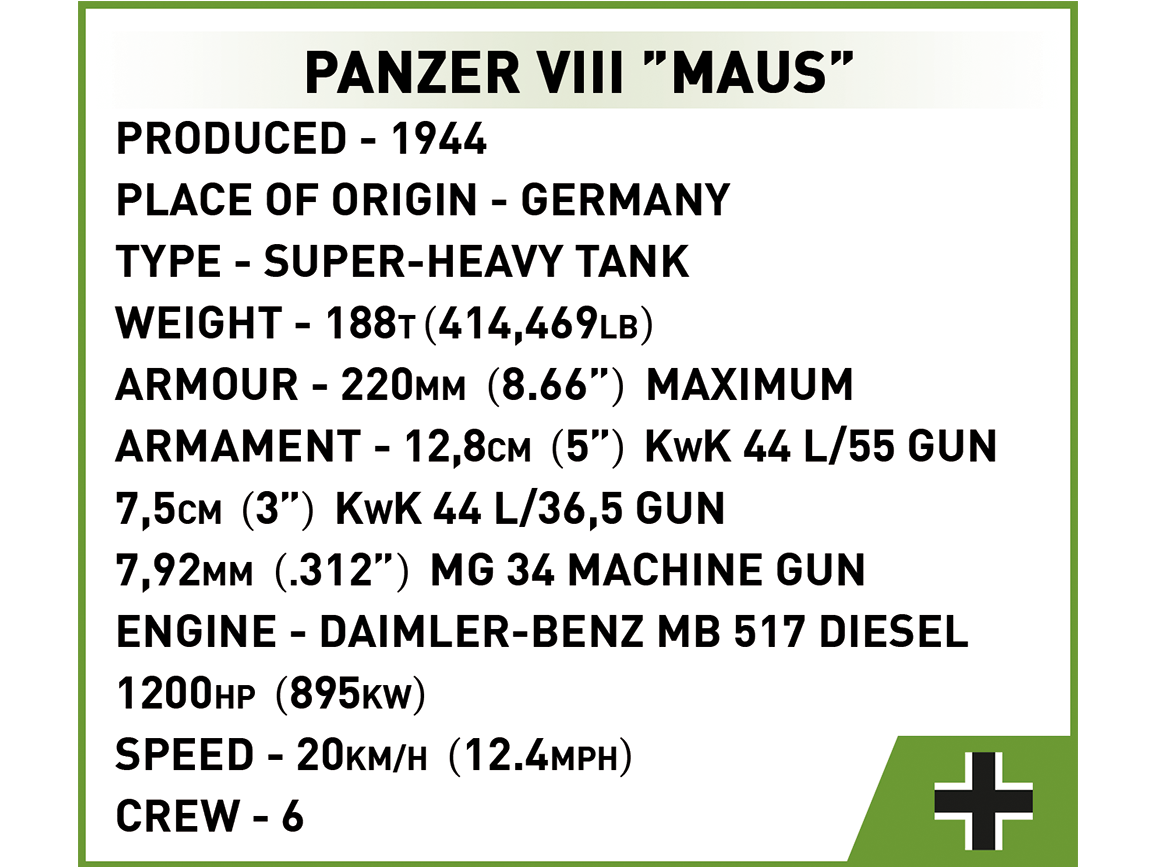 COBI - Конструктор Panzer VIII Maus, 1/28, 2559 10 COBI - Конструктор Panzer VIII Maus, 1/28, 2559 10