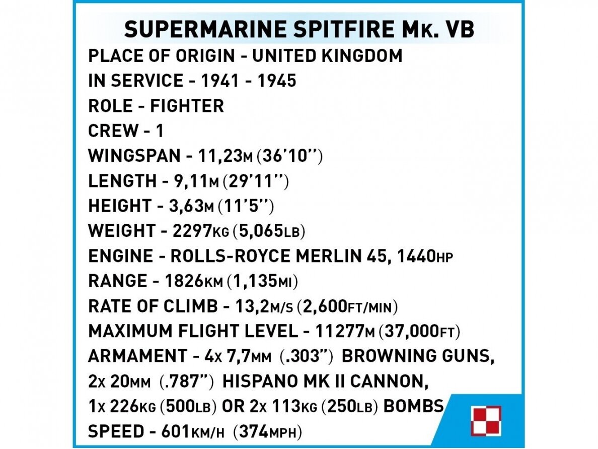 COBI - Konstruktorius Supermarine Spitfire Mk.VB, 1/32, 5725 9 COBI - Konstruktorius Supermarine Spitfire Mk.VB, 1/32, 5725 9