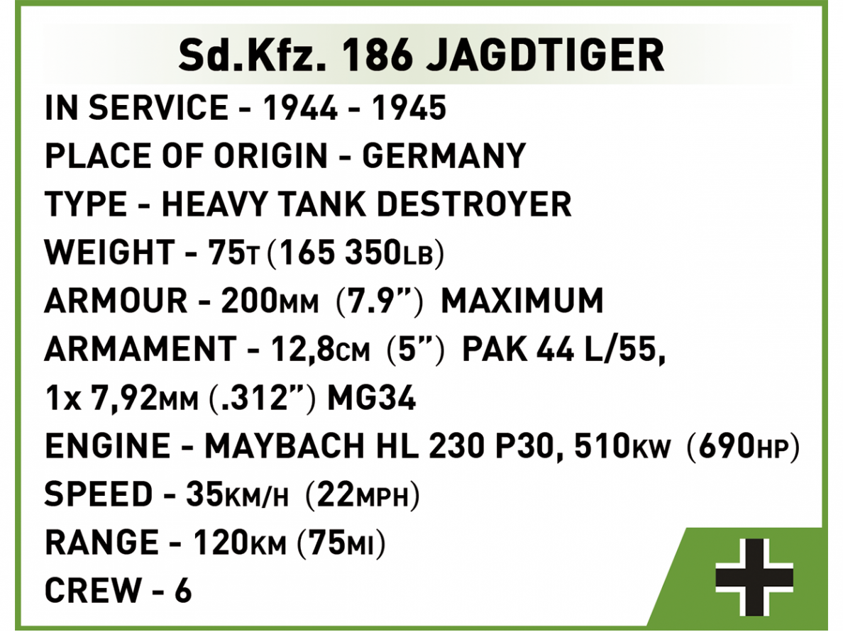 COBI - Konstruktors Sd.Kfz. 186 - Jagdtiger, 1/28, 2580 12 COBI - Konstruktors Sd.Kfz. 186 - Jagdtiger, 1/28, 2580 12