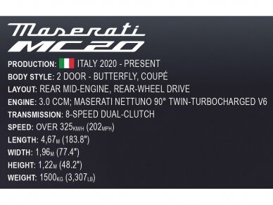 COBI - Plastkonstruktorid Maserati MC20 - Executive Edition, 1/12, 24334 12
