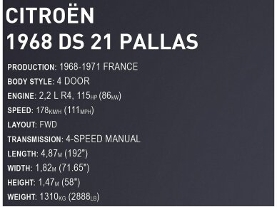 COBI - Konstruktorius Citroen DS 21 Pallas 1968, 1/12, 24348 10 COBI - Konstruktorius Citroen DS 21 Pallas 1968, 1/12, 24348 10