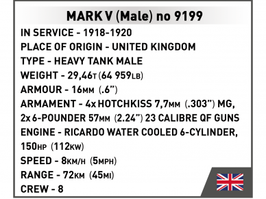 COBI - Plastkonstruktorid Mark V (Male) no 9199, 1/35, 2995 10 COBI - Plastkonstruktorid Mark V (Male) no 9199, 1/35, 2995 10