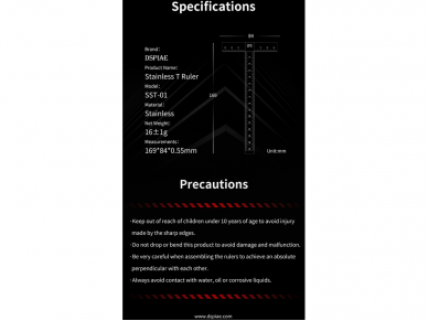 DSPIAE - SST-01 Stainless Steel T-Ruler (Roostevabast terasest T-joonlaud), DS56008 8