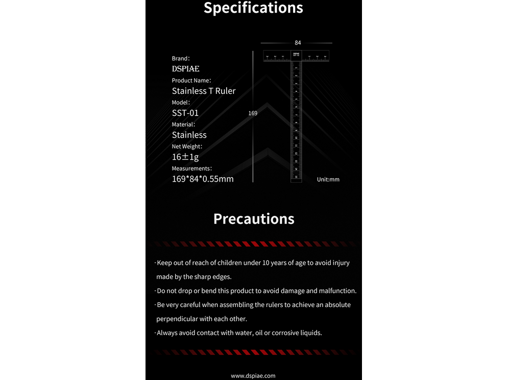 DSPIAE - SST-01 Stainless Steel T-Ruler, DS56008 8 DSPIAE - SST-01 Stainless Steel T-Ruler, DS56008 8