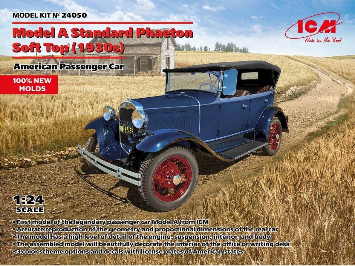 ICM - Ford Model A Standard Phaeton Soft Top (1930s) American Passenger Car, 1/24, 24050 ICM - Ford Model A Standard Phaeton Soft Top (1930s) American Passenger Car, 1/24, 24050