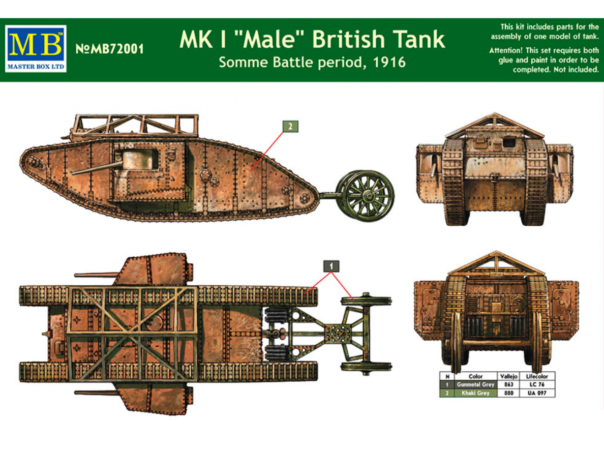 Master Box - MK I "Male" British Tank Somme Battle period, 1916 (Mark I), 1/72, 72001 1 Master Box - MK I "Male" British Tank Somme Battle period, 1916 (Mark I), 1/72, 72001 1