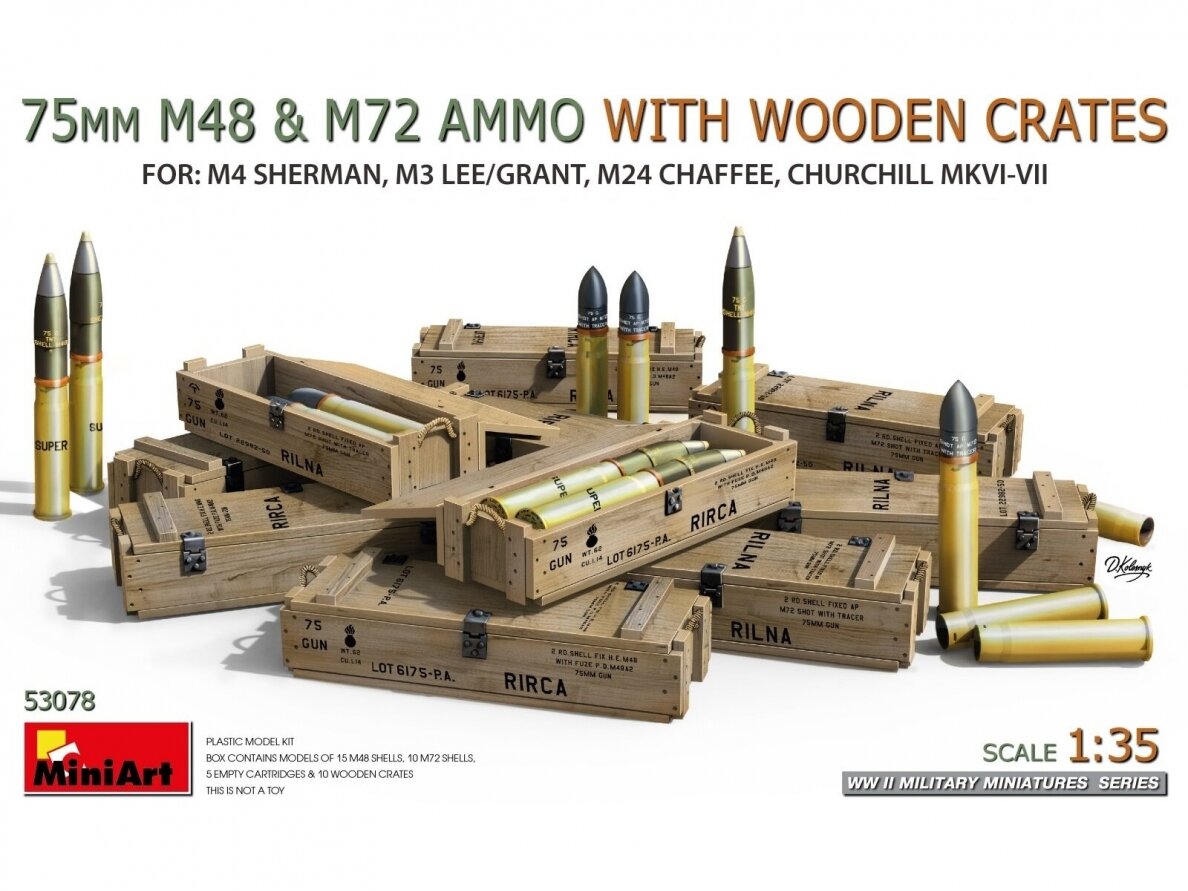 Miniart - 75mm M48 & M72 Ammo with wooden crates for: M4 Sherman, M3 Lee/Grant, M24 Chaffee, Churchill Mk. VI-VII, 1/35, 53078