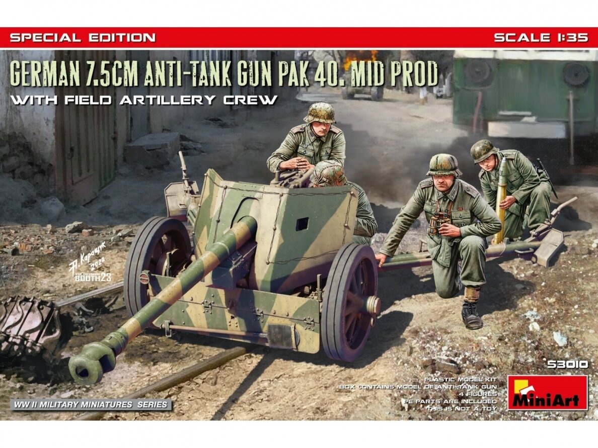 Miniart - German 7.5cm Anti-Tank Gun PaK 40. Mid Prod w/ Artillery Crew Special Edition, 1/35, 53010 Miniart - German 7.5cm Anti-Tank Gun PaK 40. Mid Prod w/ Artillery Crew Special Edition, 1/35, 53010