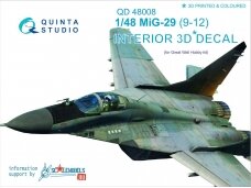 QUINTA STUDIO - 1/48 MiG-29 (9-12) Interior 3D Decal (for GWH kit) (decals), 1/48, 48008