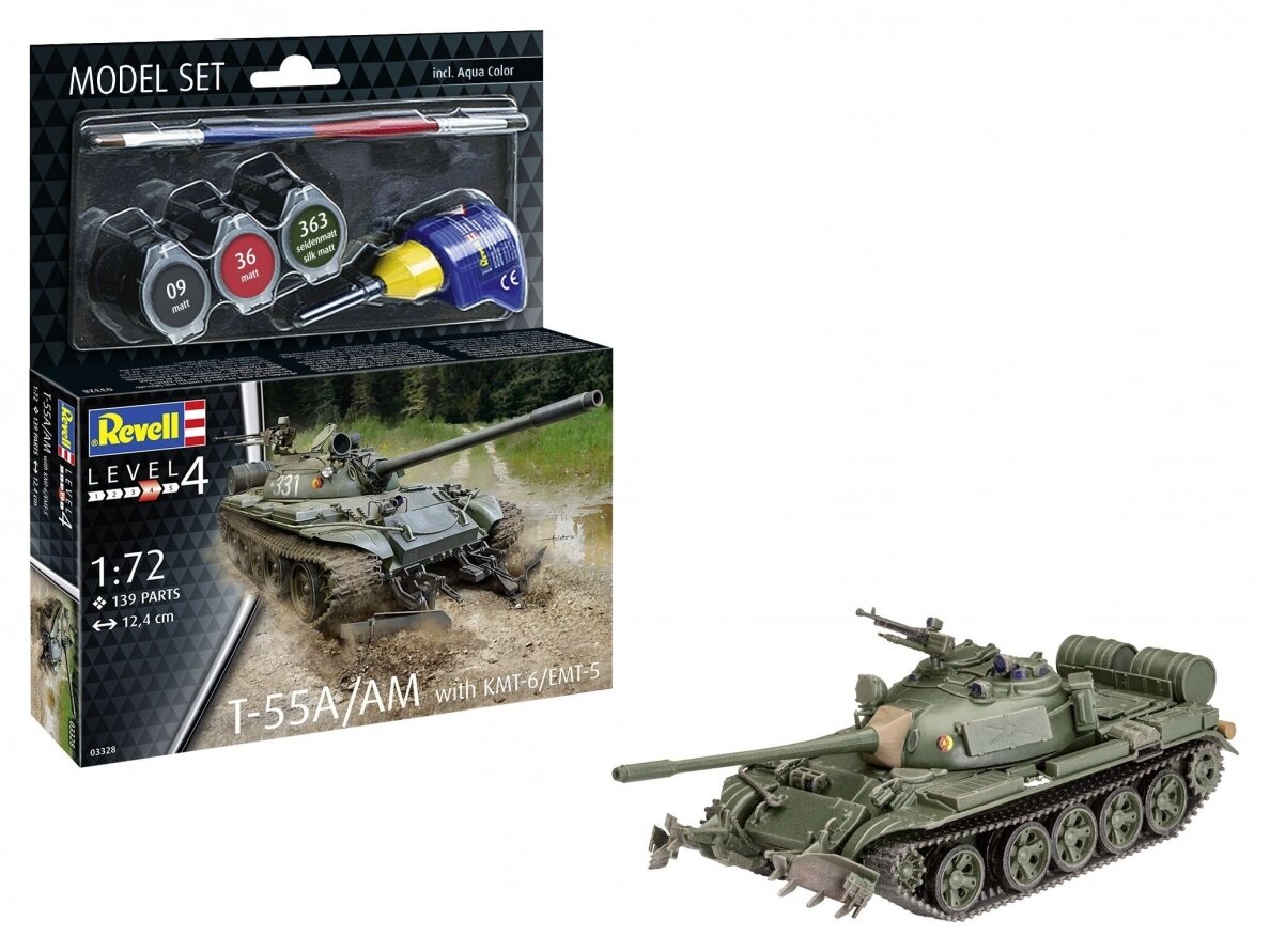 Revell - T-55A/AM with KMT-6/EMT-5 mudeli komplekt, 1/72, 63328 Revell - T-55A/AM with KMT-6/EMT-5 mudeli komplekt, 1/72, 63328
