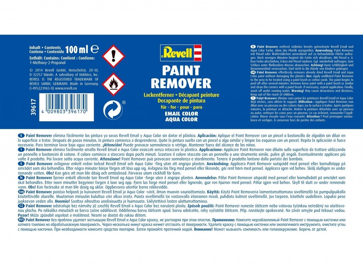 Revell - Paint Remover, 100ml, 39617 1 Revell - Paint Remover, 100ml, 39617 1