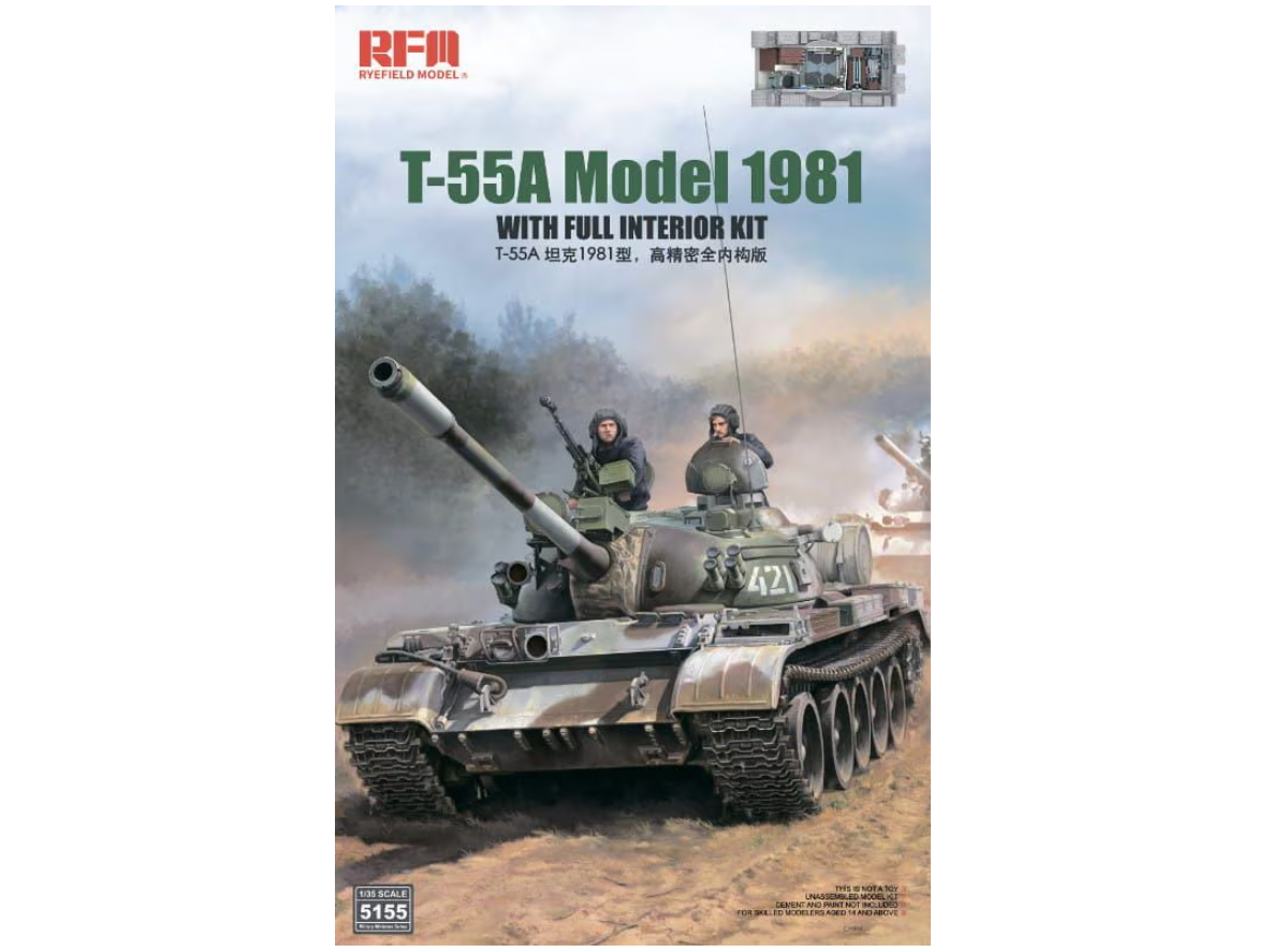 Rye Field Model - T-55A Medium Tank Full Interior Kit, 1/35, RFM-5155 Rye Field Model - T-55A Medium Tank Full Interior Kit, 1/35, RFM-5155