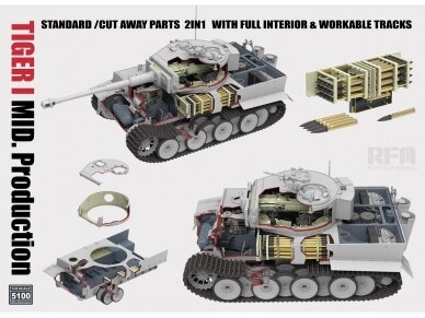 Rye Field Model - Pz.Kpfw. VI Ausf. E Tiger I Mid. Production Standard/Cut Away Parts 2in1 with full interior & workable tracks, 1/35, RFM-5100 1