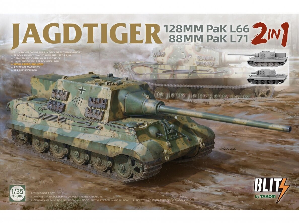 Takom - Jagdtiger 128 mm Pak L66 & 88mm Pak L71 2 in 1, 1/35, 8008 Takom - Jagdtiger 128 mm Pak L66 & 88mm Pak L71 2 in 1, 1/35, 8008