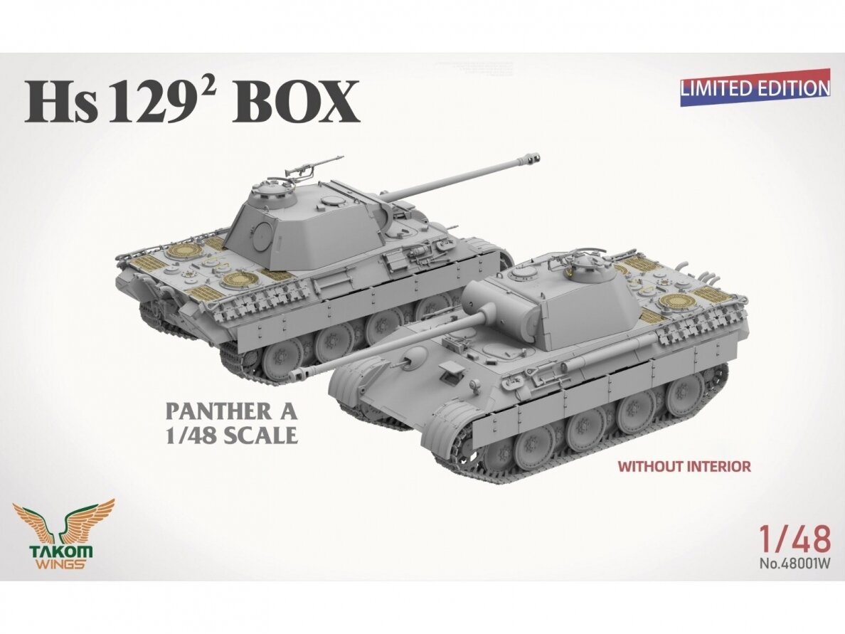 Takom - Hs129² Box (Hs 129 B2 + Hs 129 B3 + 3d Printed Set Figures x2 + Panther A), 1/48, 48001W 2 Takom - Hs129² Box (Hs 129 B2 + Hs 129 B3 + 3d Printed Set Figures x2 + Panther A), 1/48, 48001W 2