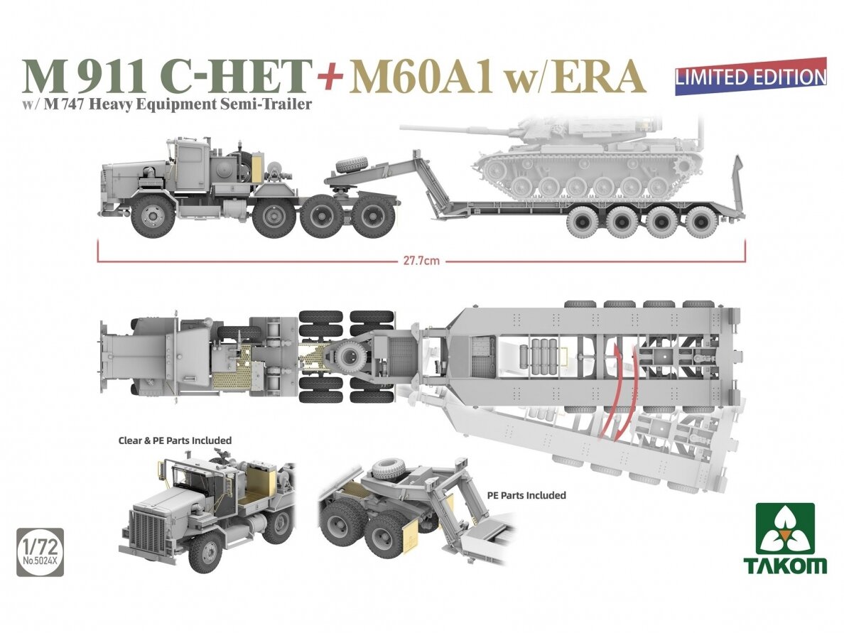 Takom - M911 C-HET w/ M747 Heavy Equipment Semi-Trailer + M60A1 w/ ERA Limited Edition, 1/72, 5024X 1 Takom - M911 C-HET w/ M747 Heavy Equipment Semi-Trailer + M60A1 w/ ERA Limited Edition, 1/72, 5024X 1