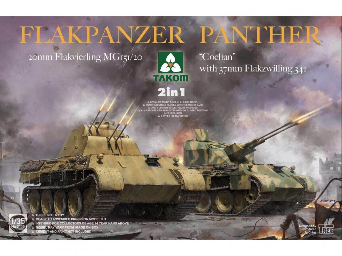 Takom - Flakpanzer Panther 2in1: 20mm Flakvierling MG 151/20 and "Coelian" with 37mm Flakzwilling 341, 1/35, 2105 Takom - Flakpanzer Panther 2in1: 20mm Flakvierling MG 151/20 and "Coelian" with 37mm Flakzwilling 341, 1/35, 2105