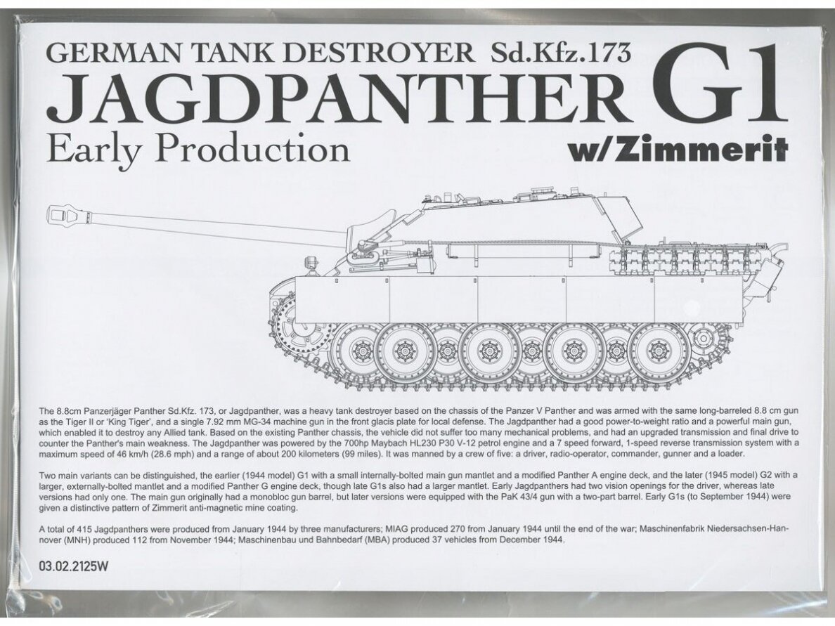 Takom - German Tank Destroyer Sd.Kfz. 173 Jagdpanther G1 Early Production w/Zimmerit Limited Edition (Without Interior), 1/35, 2125W 9 Takom - German Tank Destroyer Sd.Kfz. 173 Jagdpanther G1 Early Production w/Zimmerit Limited Edition (Without Interior), 1/35, 2125W 9