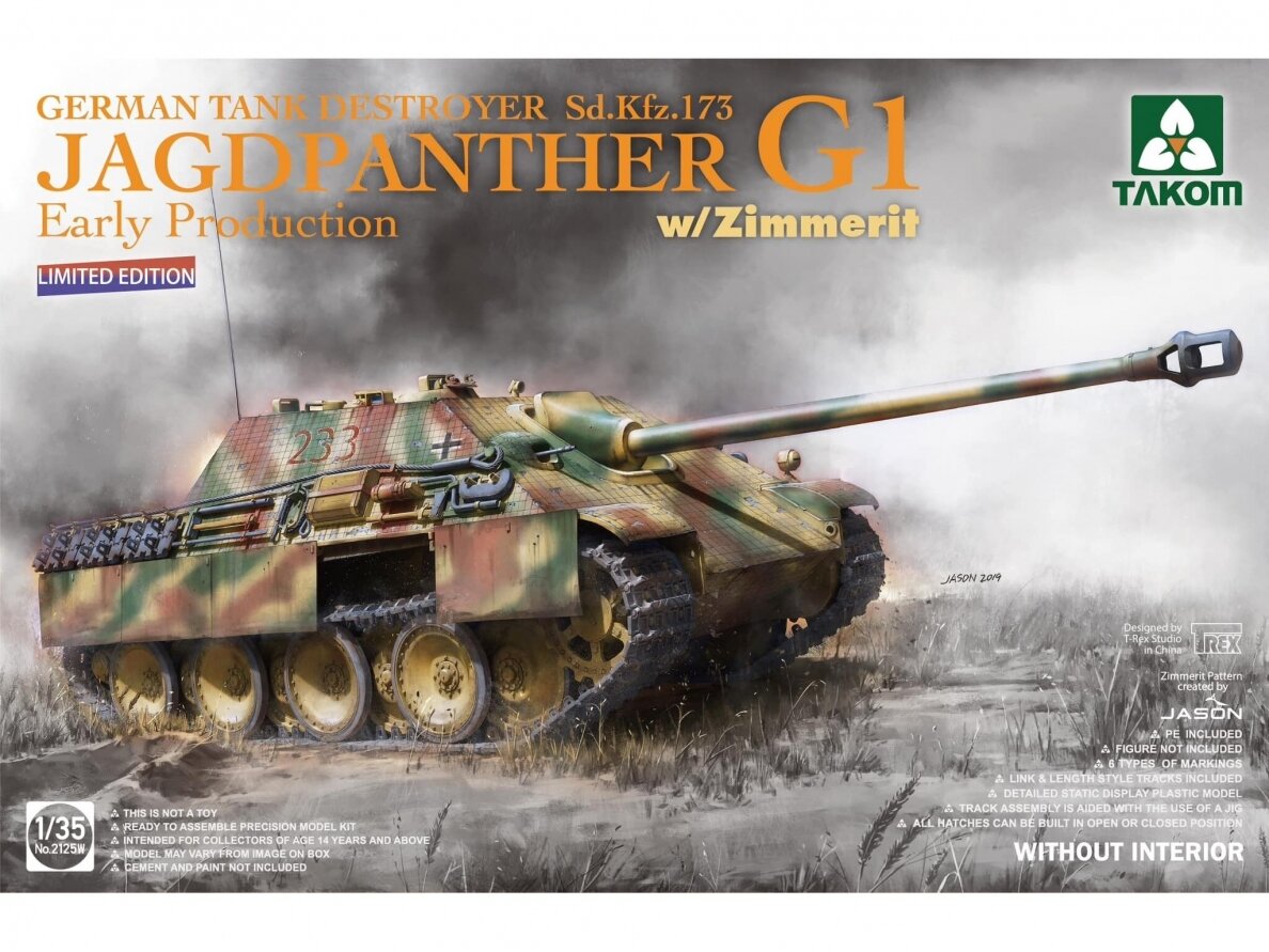 Takom - German Tank Destroyer Sd.Kfz. 173 Jagdpanther G1 Early Production w/Zimmerit Limited Edition (Without Interior), 1/35, 2125W Takom - German Tank Destroyer Sd.Kfz. 173 Jagdpanther G1 Early Production w/Zimmerit Limited Edition (Without Interior), 1/35, 2125W